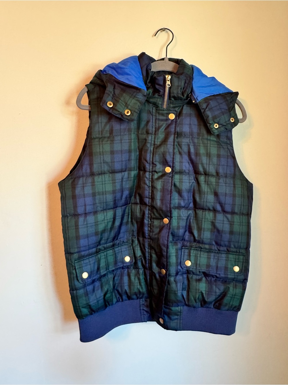 Plaid Puffer Vest with Hood